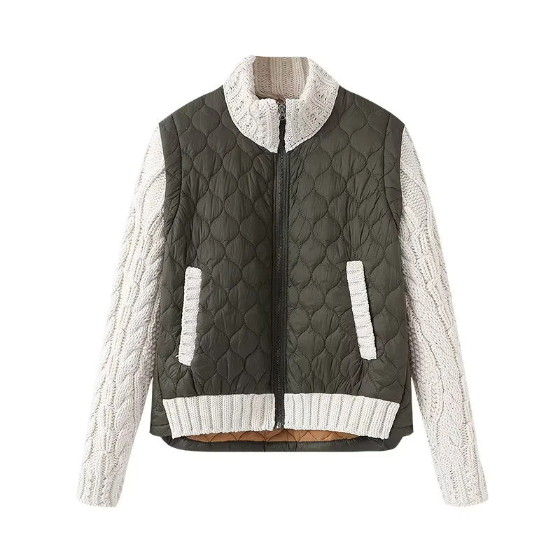 Damen nan gesteppte Hybridjacke mit Strickärmeln, Stehkragen und Pattentaschen Drune