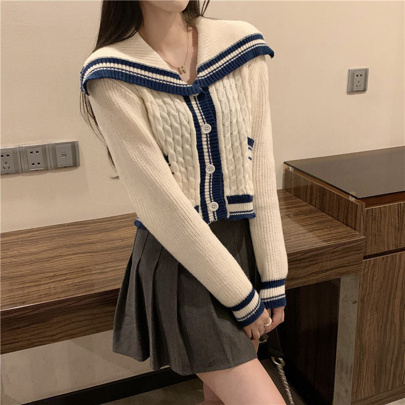 Damen Strickjacke mit maritimem Kragen und dezenten Streifen Drune