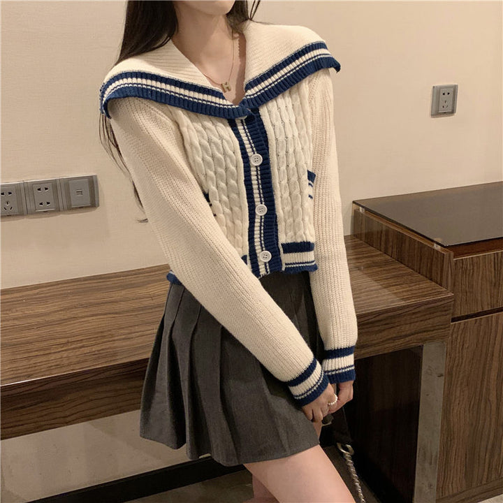 Damen Strickjacke mit maritimem Kragen und dezenten Streifen Drune