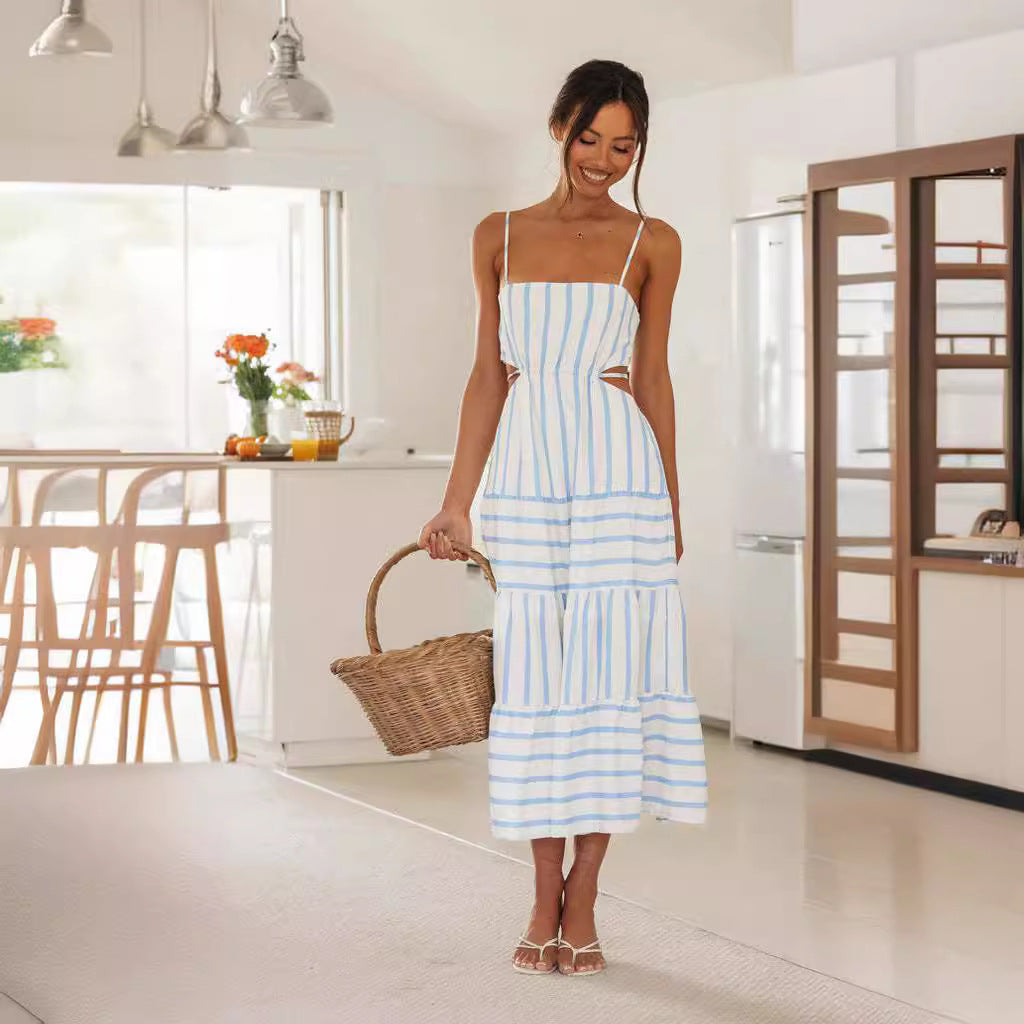 Damen Maxikleid mit gestreiftem Design und Cut-Out-Elementen Drune