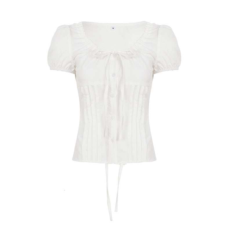 Damen elegante Bluse mit Rüschendetails und Knopfverschluss Drune