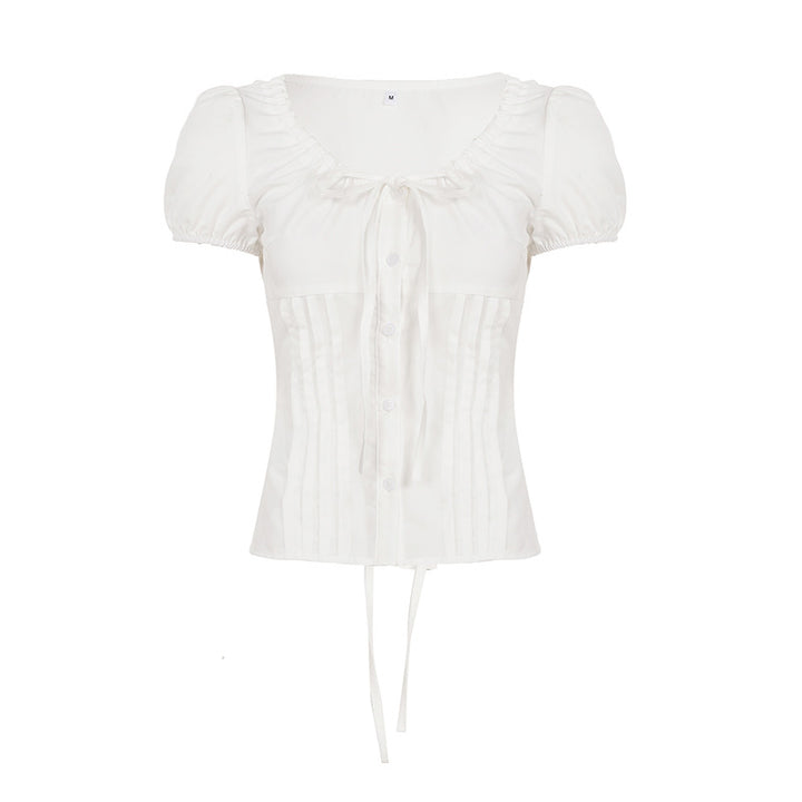 Damen elegante Bluse mit Rüschendetails und Knopfverschluss Drune