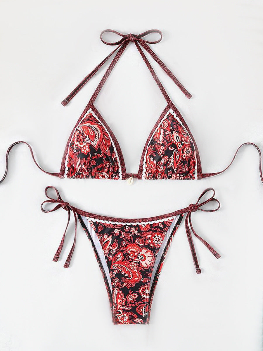 Damen Triangel-Bikini-Set mit verstellbaren Bindebändern und floralem Design Drune