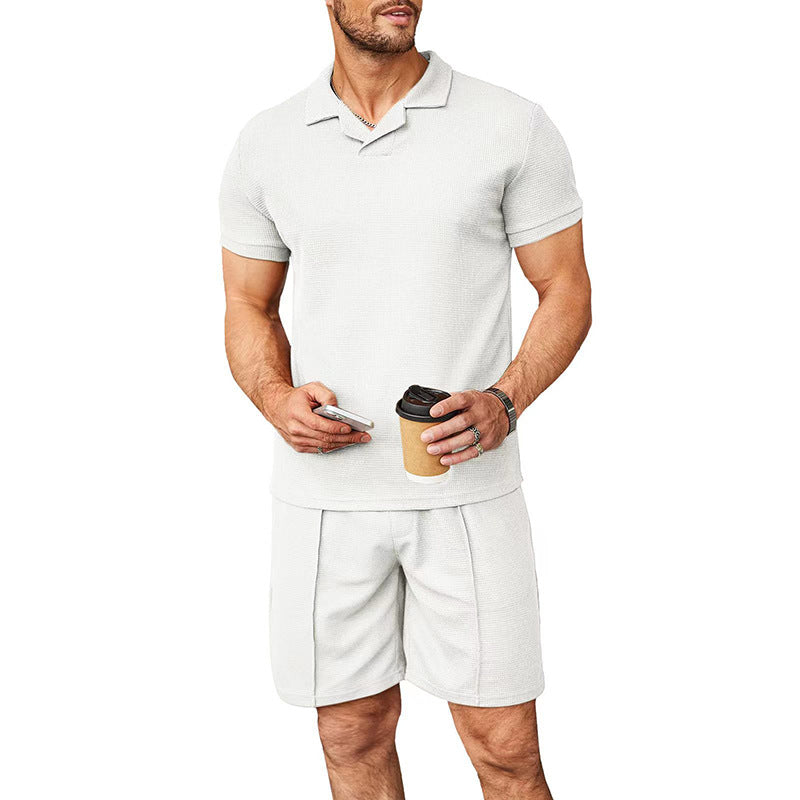 Herren sportliches Kurzarm-Set aus hochwertigem Strickmaterial mit kontrastierendem Kragen Drune