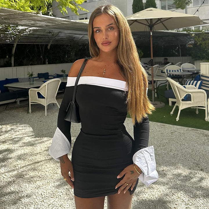 Damen Off-Shoulder Minikleid mit eleganten Puffärmeln Drune