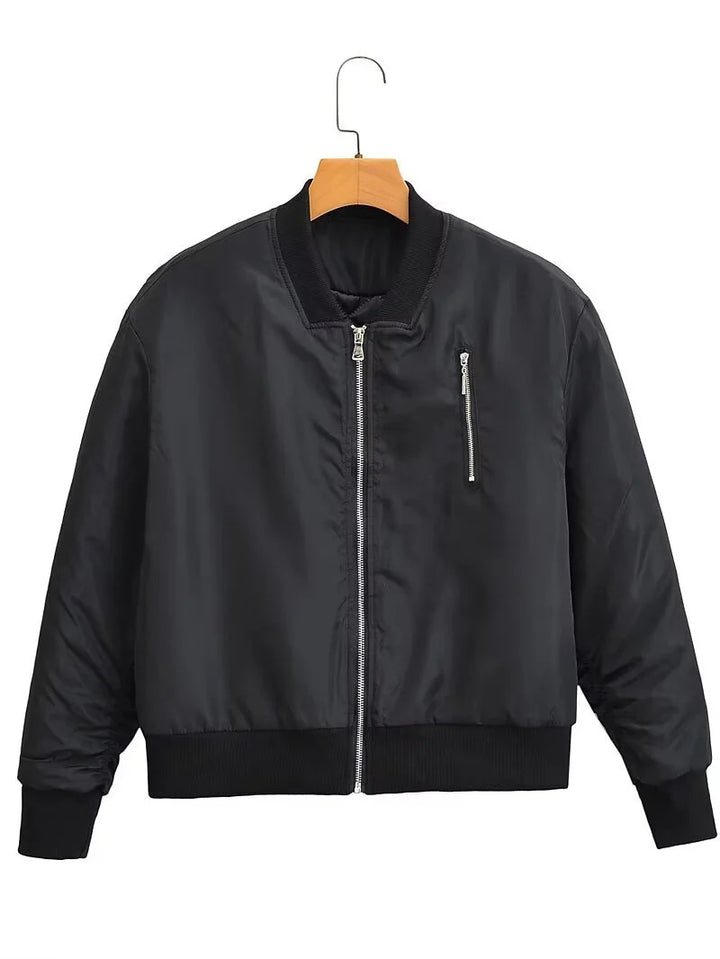 Damen nan windabweisende Satin-Bomberjacke mit Brustreißverschluss, Rippbündchen und leichter Thermofütterung Drune