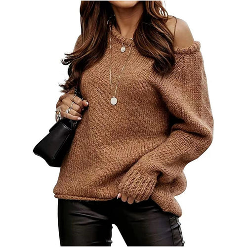 Damen moderner Strickpullover mit schulterfreiem Design und oversized Passform Drune