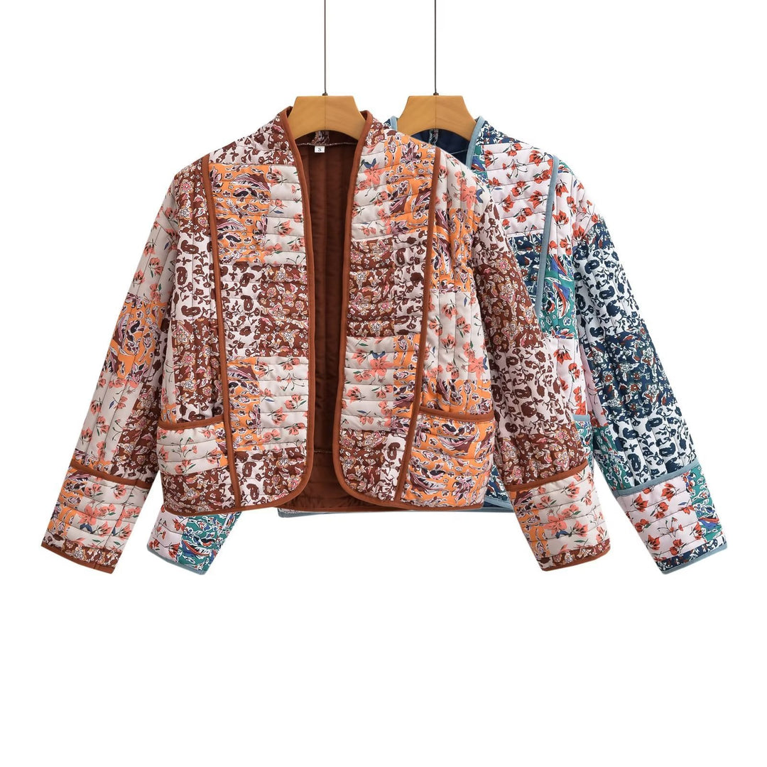 Damen Gepolsterte Steppjacke mit floralen Akzenten Drune