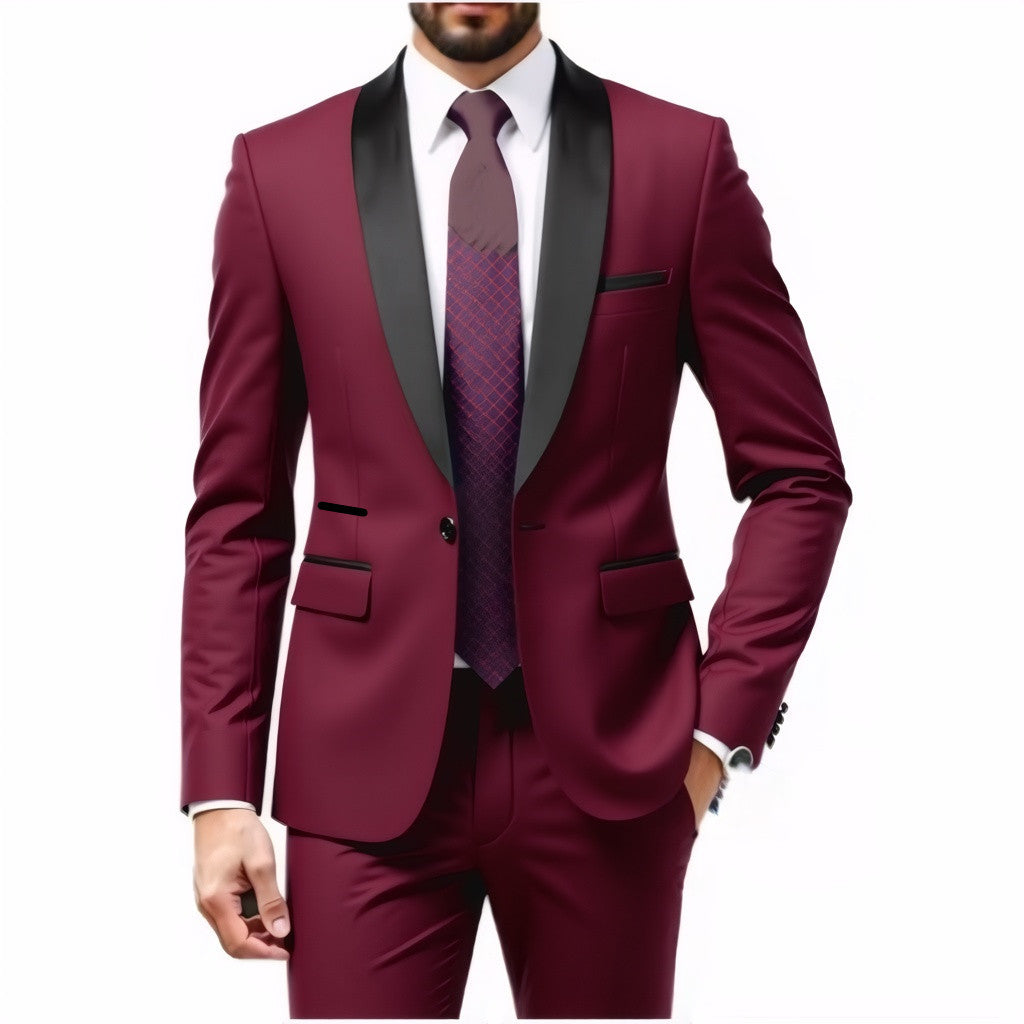 Herren Schmal geschnittener Smokinganzug mit Schalkragen und Ein-Knopf-Sakko Drune
