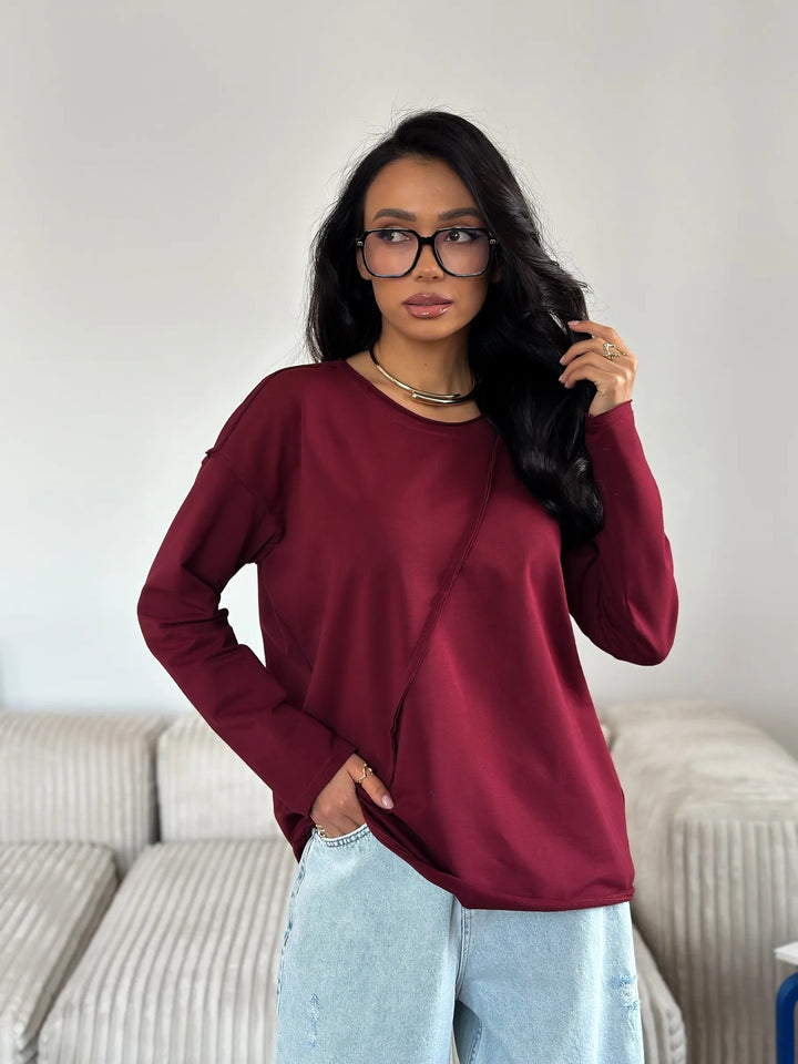 Damen Oversized Longsleeve mit schräger Naht und überschnittenen Schultern Drune