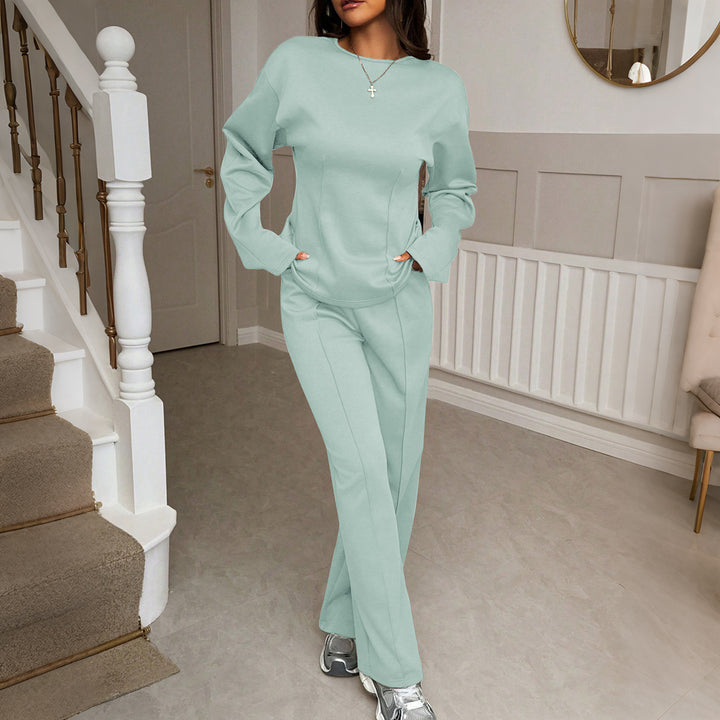 Damen nan weiches Lounge-Set mit tailliertem Sweatshirt, formgebenden Nahtdetails und weitem Palazzohosen-Bein Drune