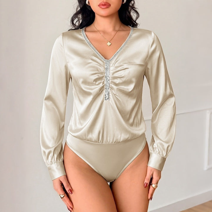 Damen Elegantes Oberteil mit Rüschendetails und Schimmernden Akzenten Drune