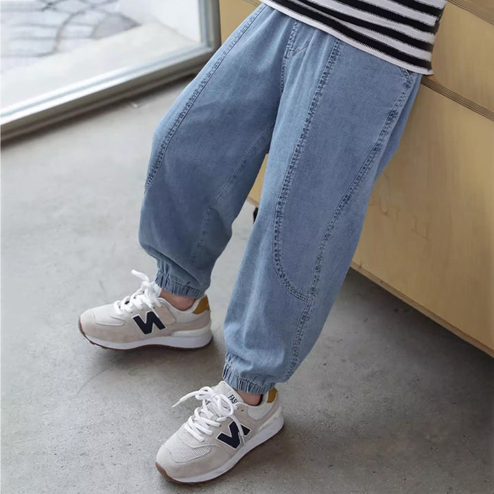 Unisex lässige Denim-Hosen mit elastischen Bündchen Drune