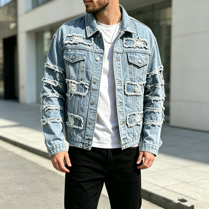 Herren Lässige Destroyed Jeansjacke Drune