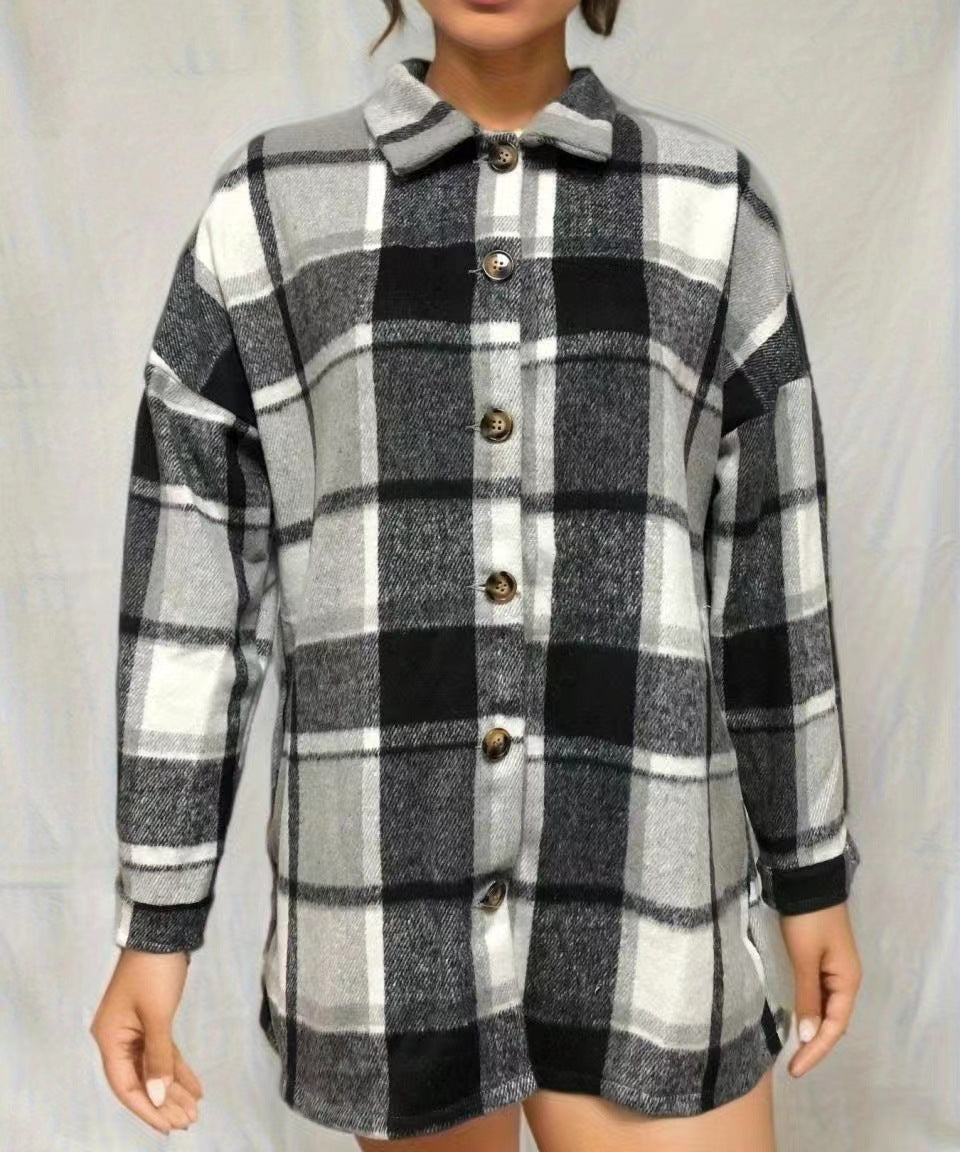 Damen Karojacke aus weichem Flanell mit dekorativen Knöpfen Drune