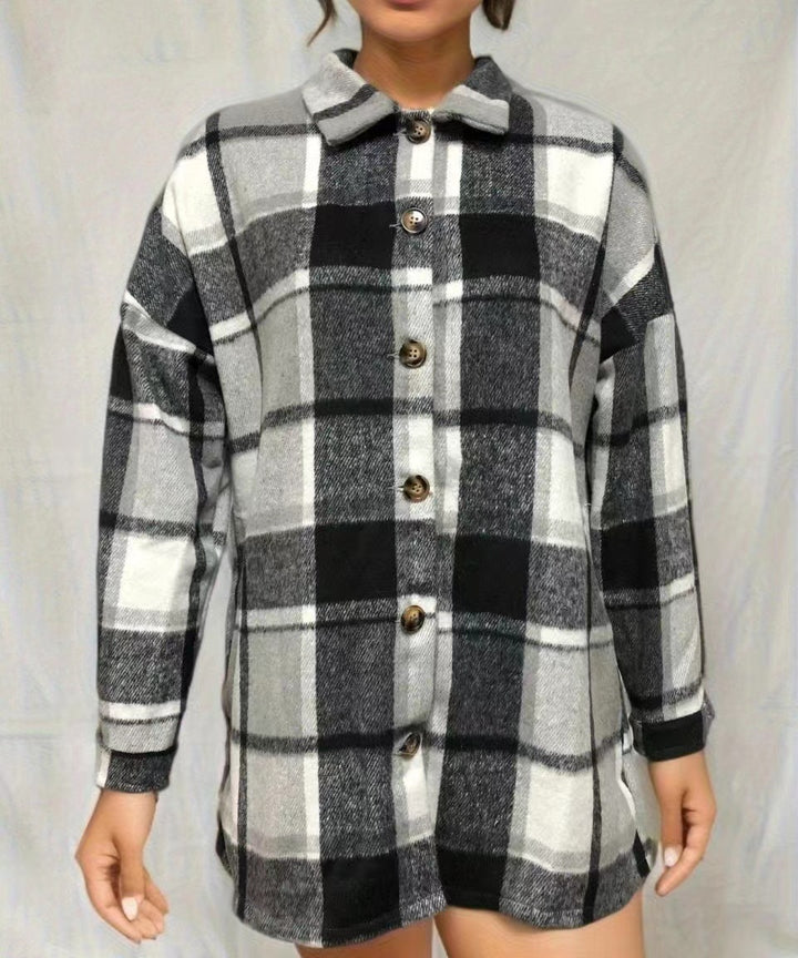 Damen Karojacke aus weichem Flanell mit dekorativen Knöpfen Drune