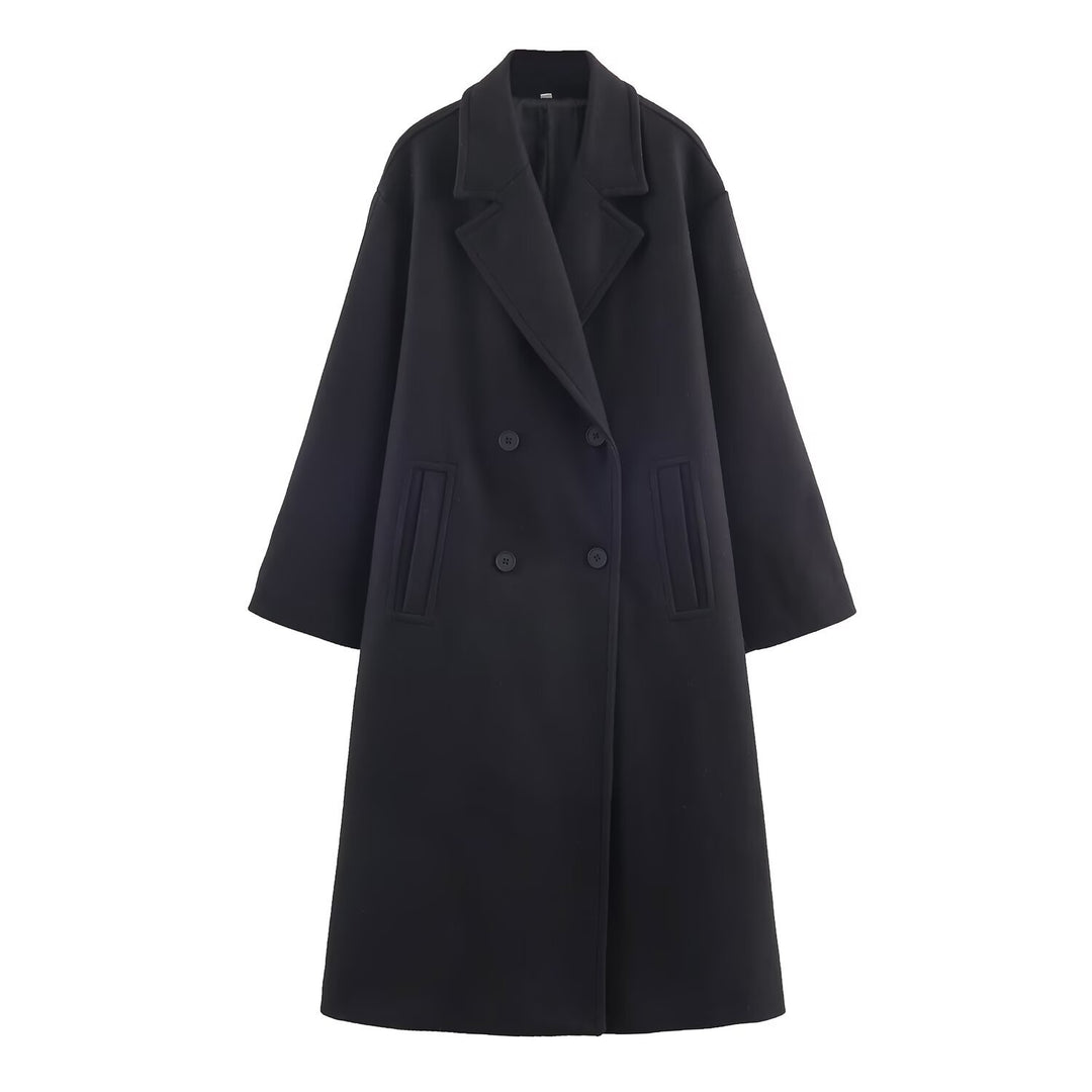 Damen Doppelreihiger Oversize‑Mantel mit fallendem Revers und Eingrifftaschen Drune