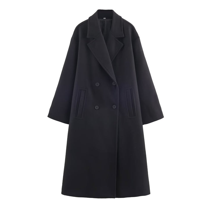 Damen Doppelreihiger Oversize‑Mantel mit fallendem Revers und Eingrifftaschen Drune