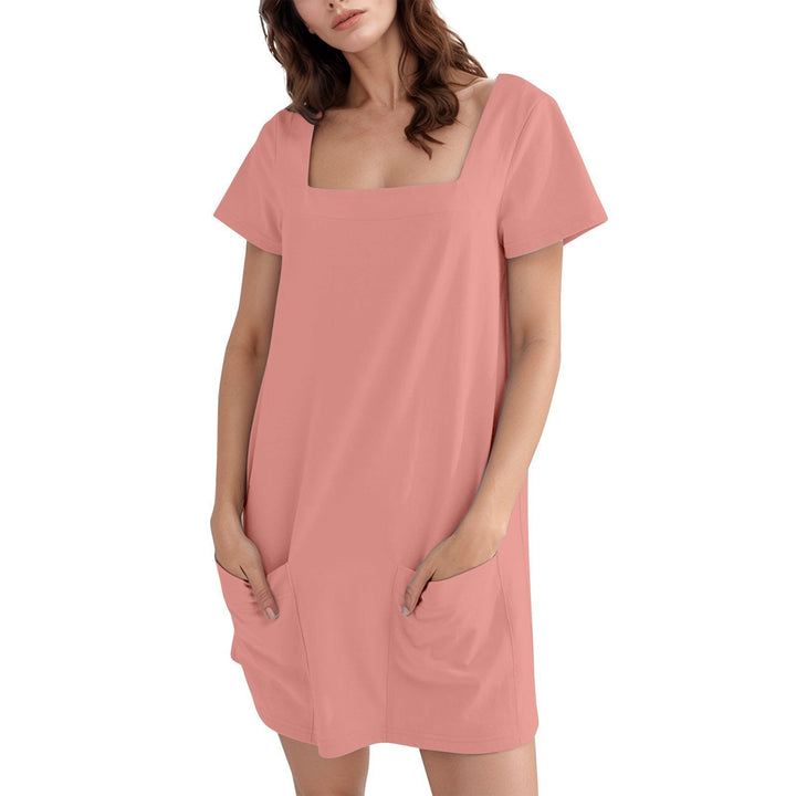 Damen Lockeres Sommerkleid mit Quadrat-Ausschnitt und praktischen Taschen Drune