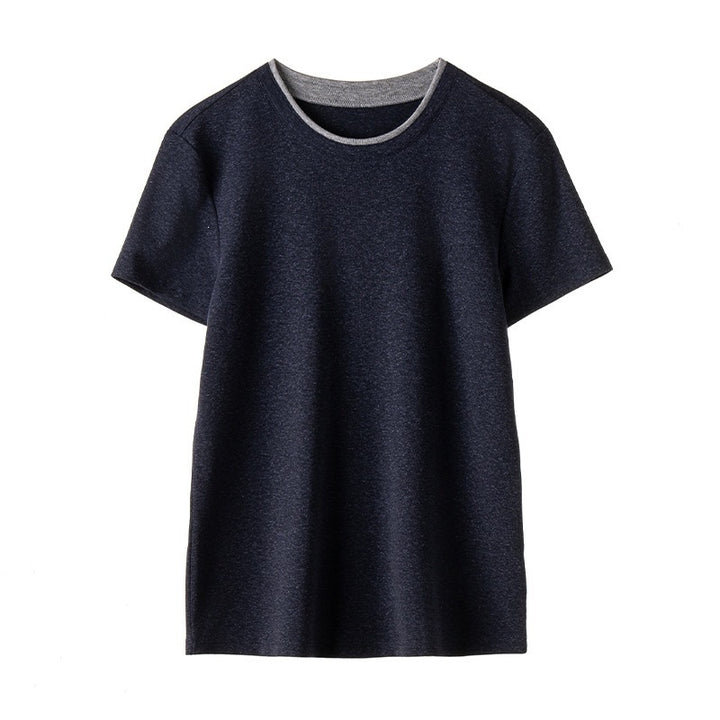 Damen Feines geripptes Kurzarm-T-Shirt aus stretchigem Baumwoll-Modal mit Rundhals Drune