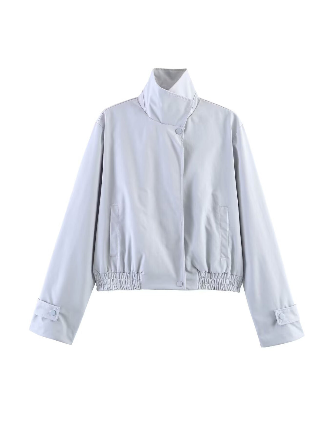Damen Kurzblouson mit hohem Stehkragen, elastischem Bund und verdeckter Druckknopfleiste Drune