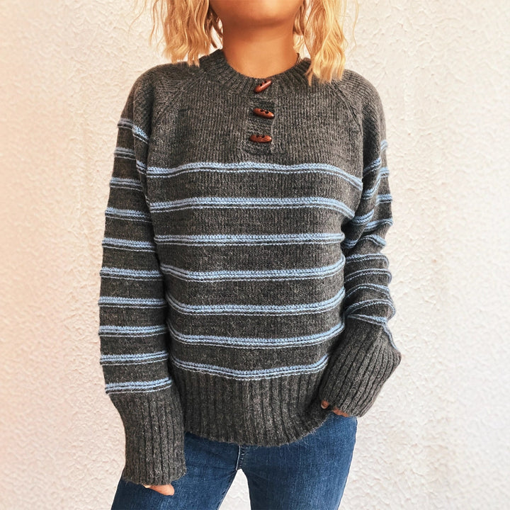Damen Strickpullover mit weitem Schnitt und modischem Streifenmuster Drune