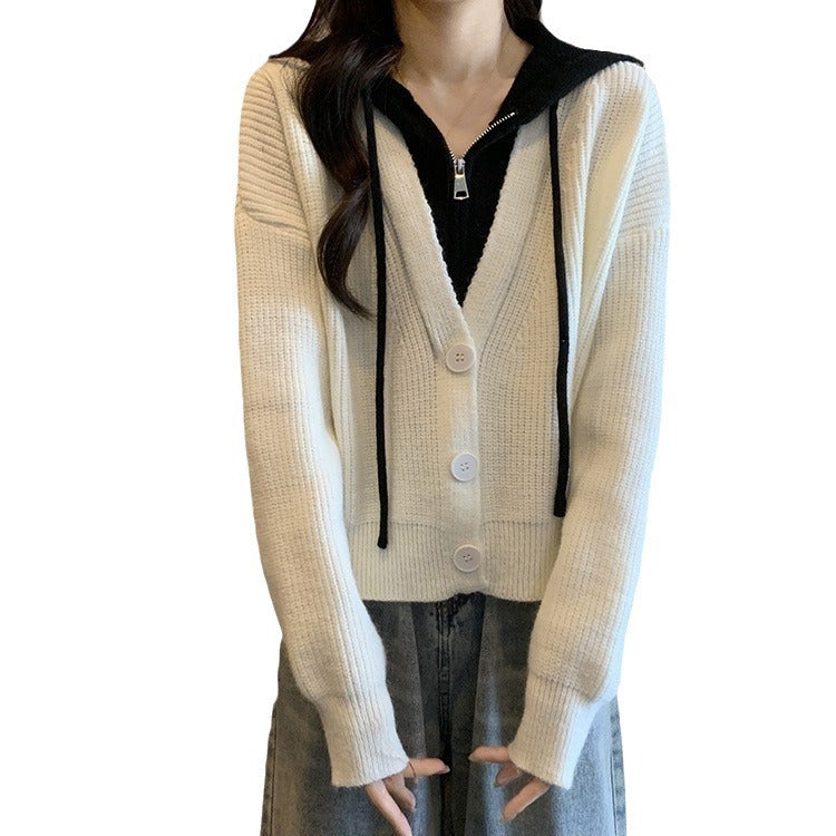 Damen lässiger Strickcardigan mit Kapuzendetail und Knopfverschluss Drune