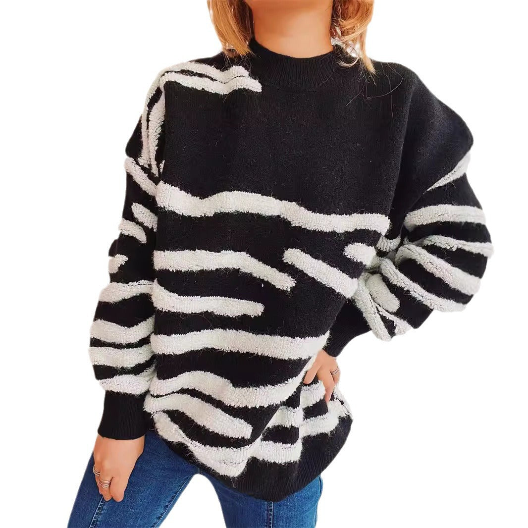 Damen gemütlicher Strickpullover mit ansprechendem Zebrastreifenmuster Drune