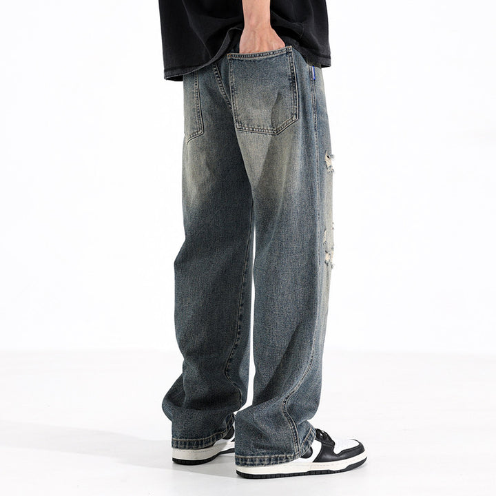 Herren Relaxed Fit Jeans mit Destroyed-Details Drune