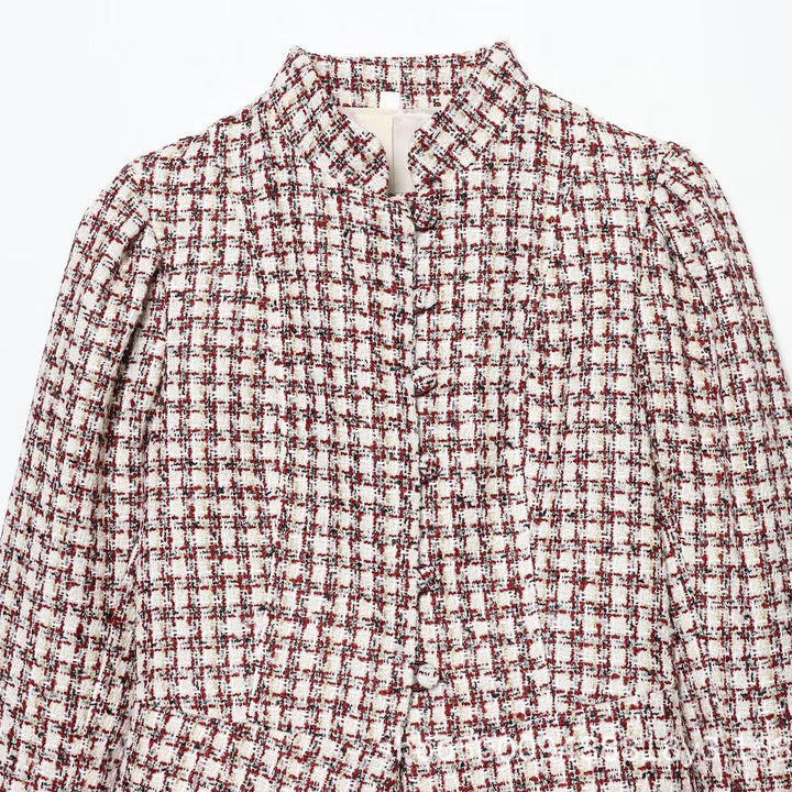 Damen Kurzjacke aus Bouclé-Tweed mit Stehkragen und Kunstfellbündchen Drune