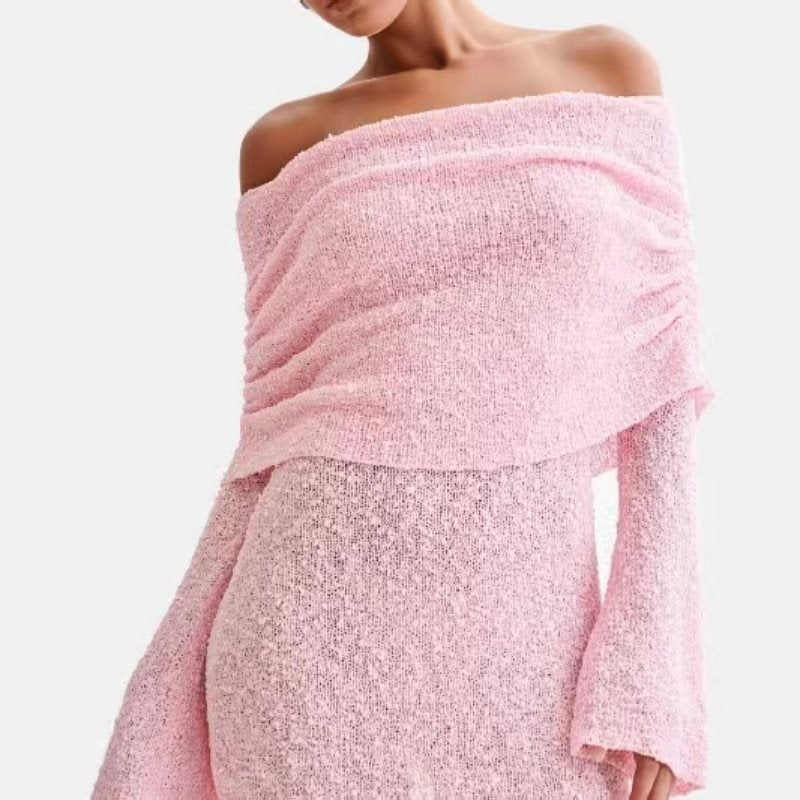 Damen Schulterfreies Minikleid mit glitzerndem Effekt und Übergröße Drune