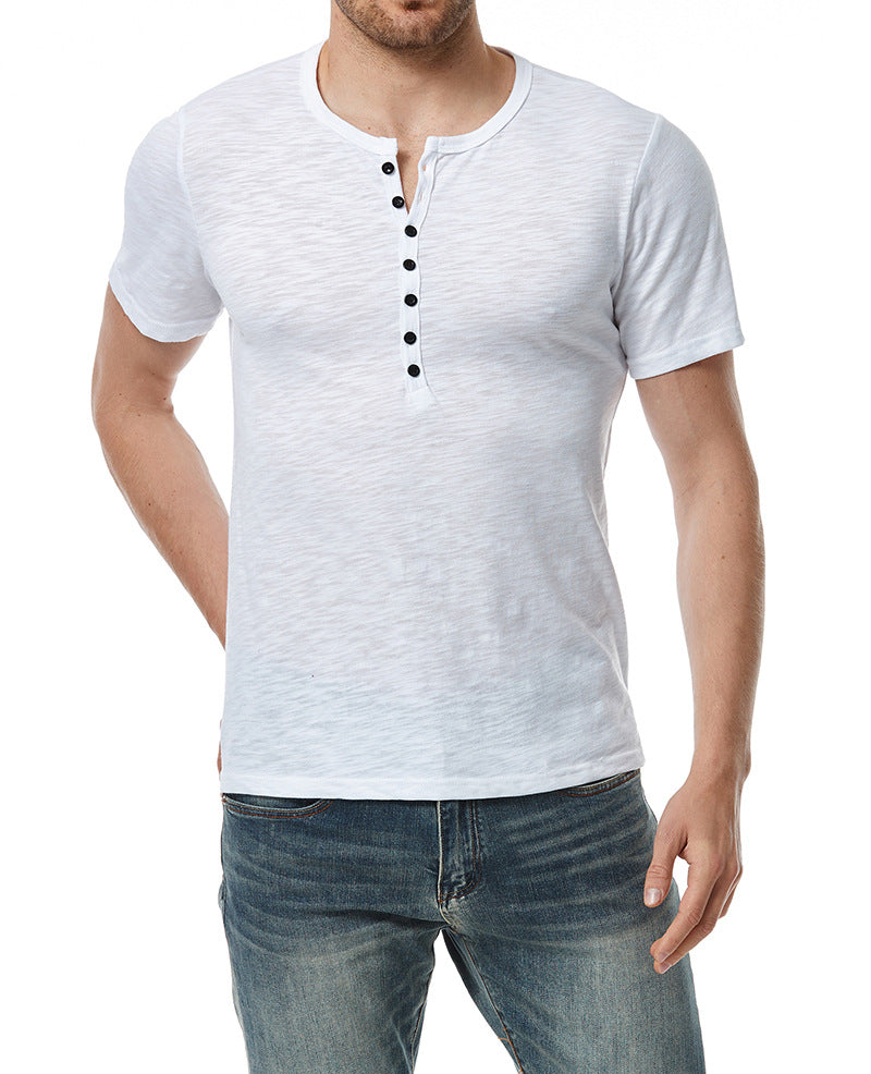 Herren Kurzarm Knopf-Bei Henley Shirt Drune