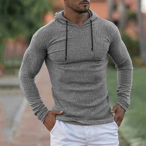 Herren Enganliegender Gerippter Kapuzenpullover aus Feinstrick Drune
