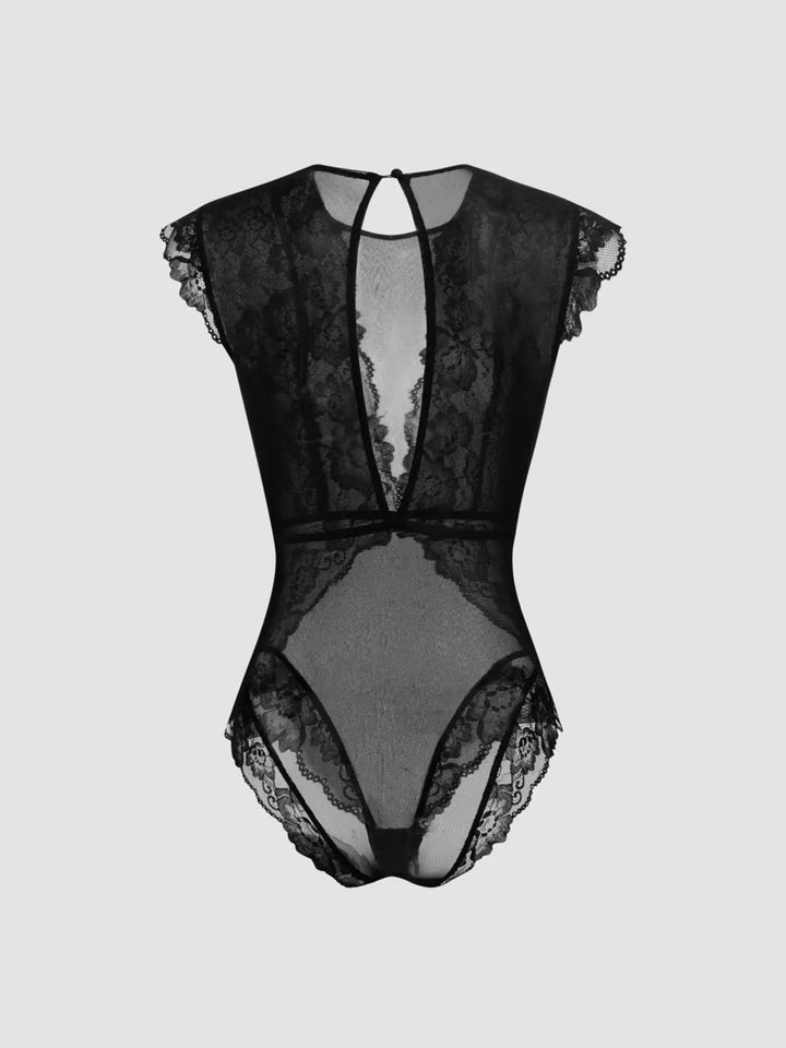 Damen Elegantes Spitzenbody mit tiefem V-Ausschnitt und zarten Rüschendetails Drune