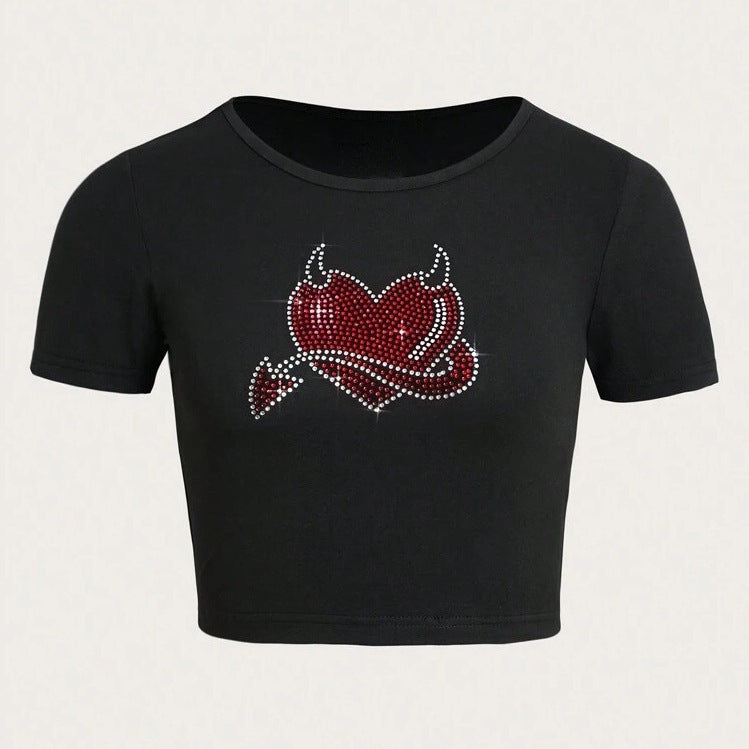 Damen Cropped T-Shirt mit kreativem Skelettdesign Drune
