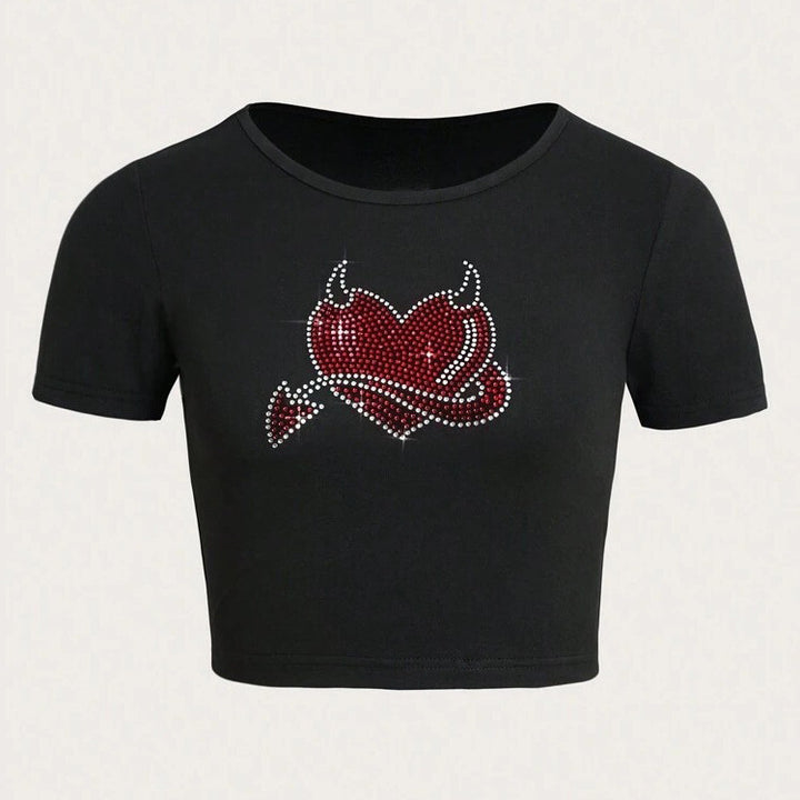 Damen Cropped T-Shirt mit kreativem Skelettdesign Drune