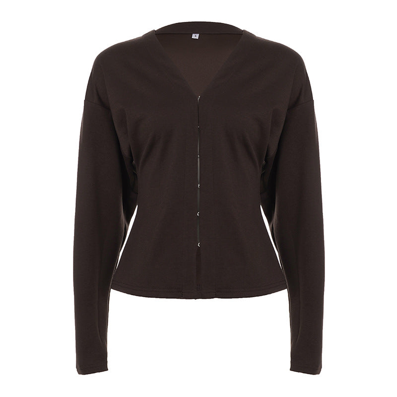 Damen nan taillierte Feinstrickcardigan mit V-Ausschnitt und Häkchenverschluss Drune