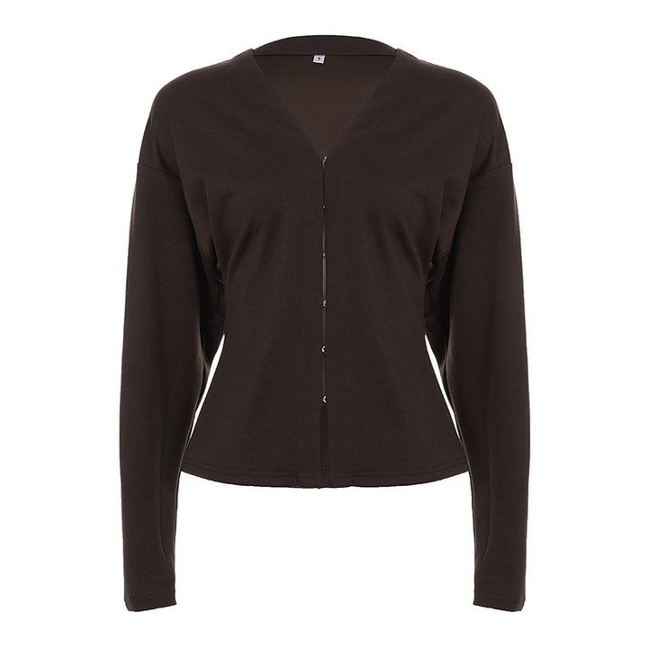 Damen nan taillierte Feinstrickcardigan mit V-Ausschnitt und Häkchenverschluss Drune