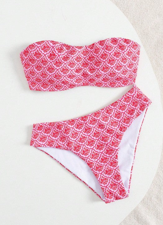 Damen Bandeau-Bikini mit elegantem Muster Drune