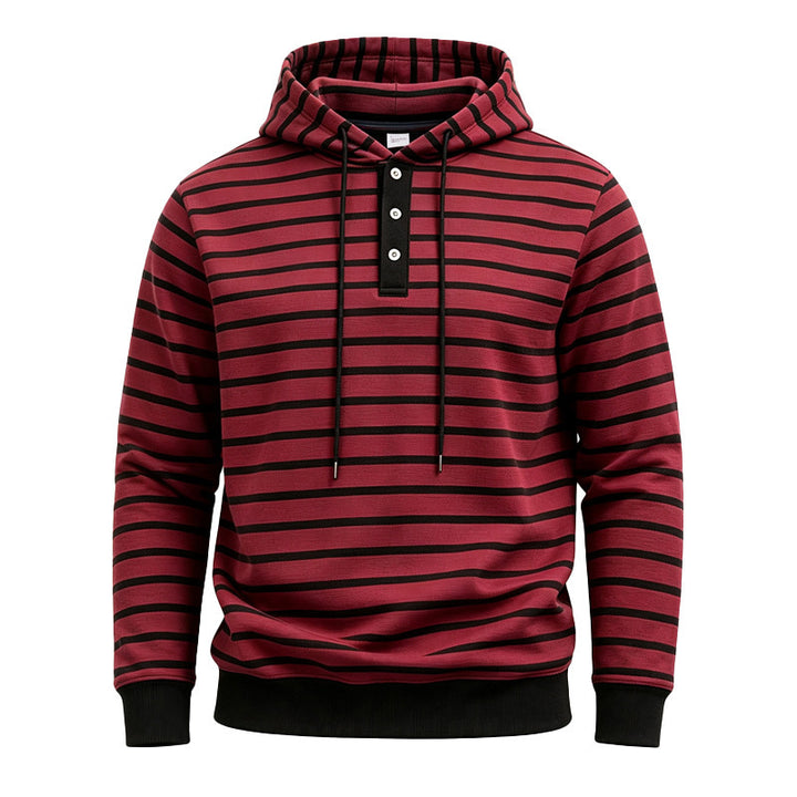 Herren Kapuzenpullover mit Knopfleiste und modischem Streifenmuster Drune