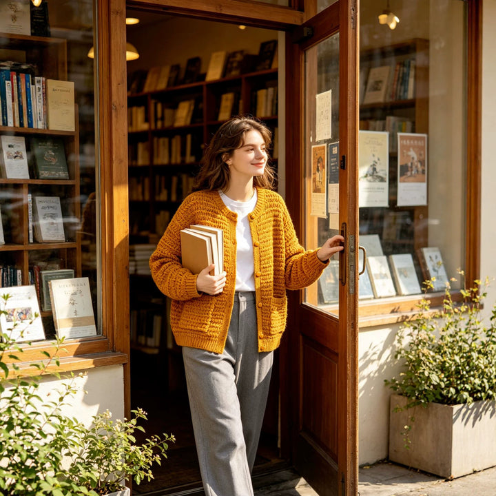 Damen Grobgestrickter Oversize-Cardigan mit Knopfleiste und aufgesetzten Taschen Drune