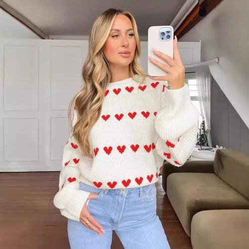 Damen kuscheliger Herzpullover mit weichem Strickmuster Drune