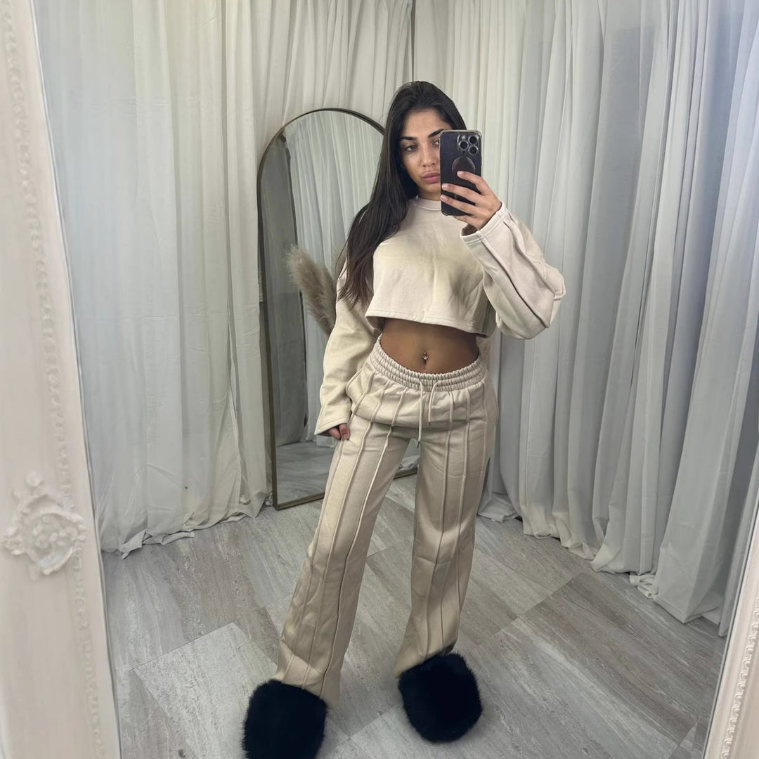 Damen lässiger Cropped Hoodie und weite Jogginghose Set Drune
