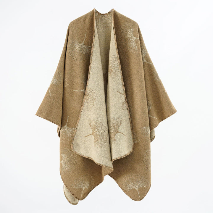 Damen Oversize‑Wickelcape aus jacquardgestricktem Wollmix mit Pusteblumenmuster Drune