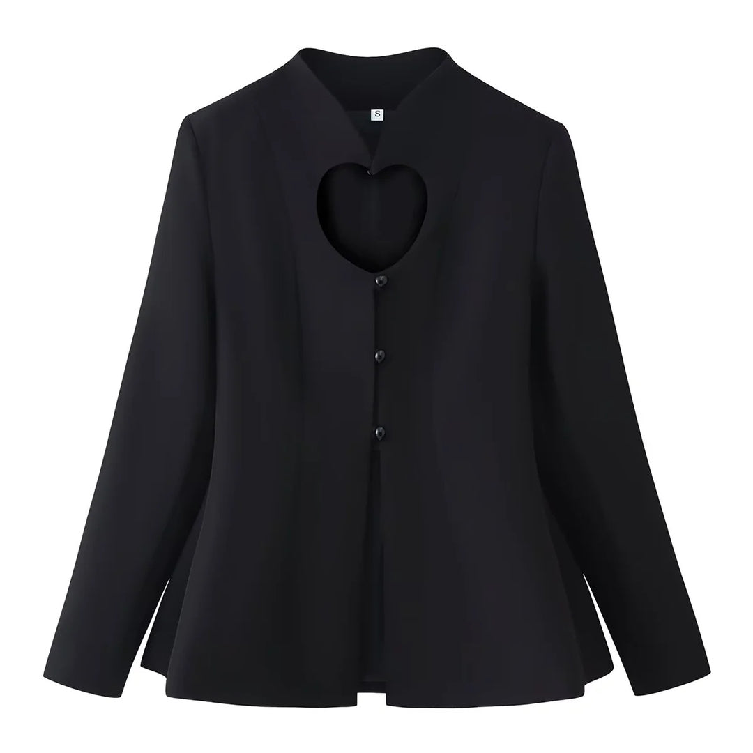 Damen nan Bluse mit herzförmigem Ausschnitt, verdeckter Knopfleiste und ausgestelltem Saum Drune