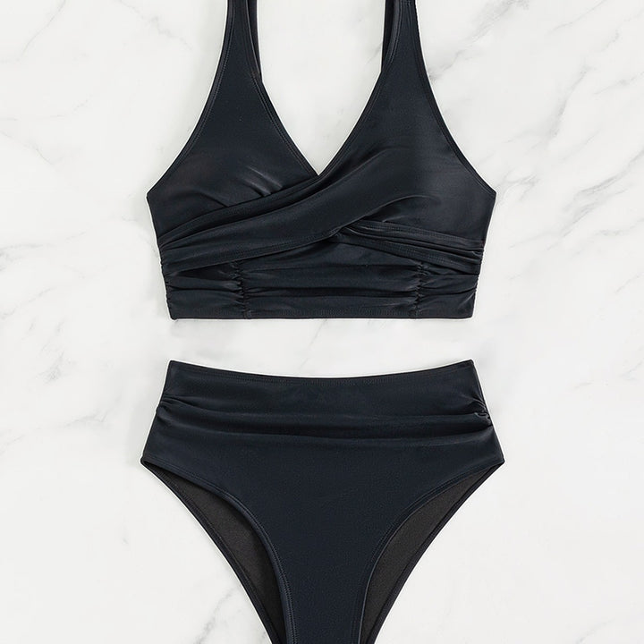 Damen Hoch geschnittenes Bikini-Set mit Wickeloberteil und figurformen Details Drune