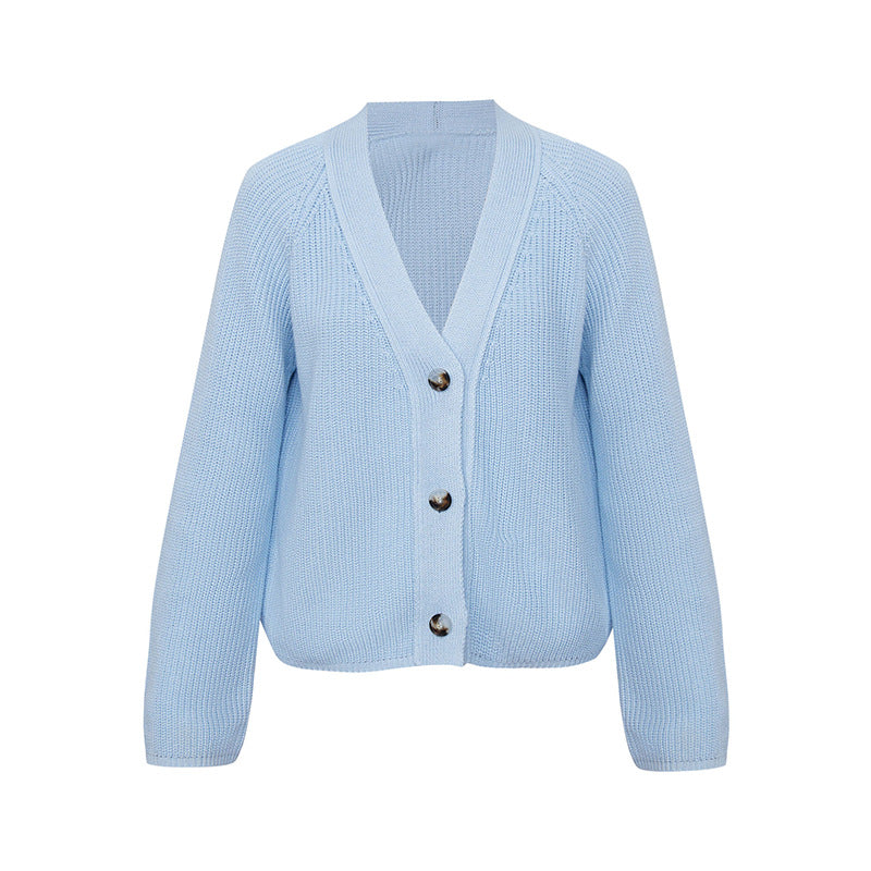 Damen Strickjacke mit großem V-Ausschnitt und Knopfverschluss Drune