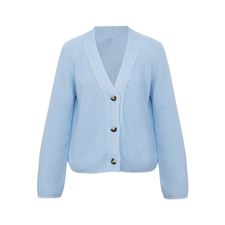 Damen Strickjacke mit großem V-Ausschnitt und Knopfverschluss Drune