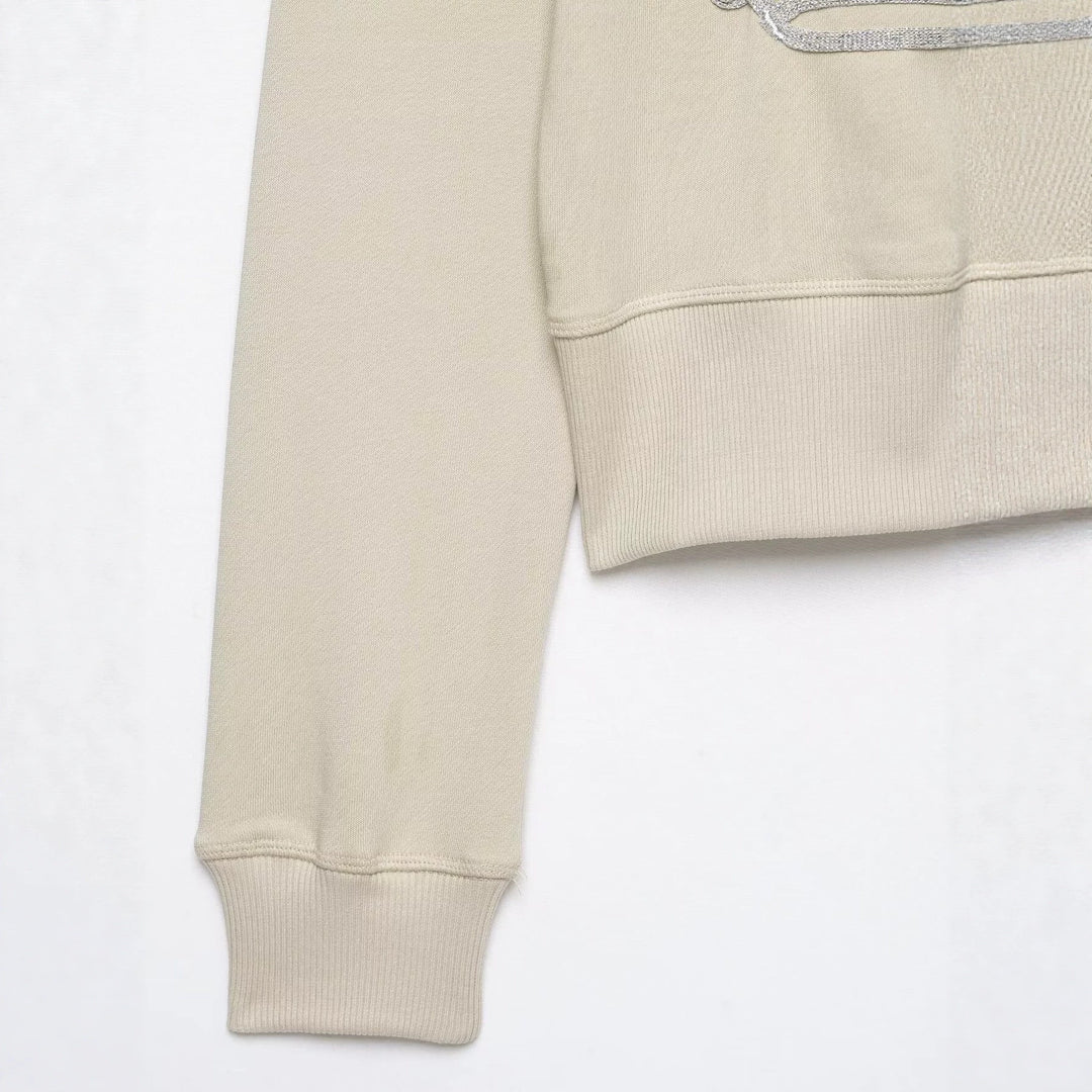 Damen Kurzgeschnittene Sweatjacke mit Stehkragen und militärisch inspirierten Zierkordeln Drune