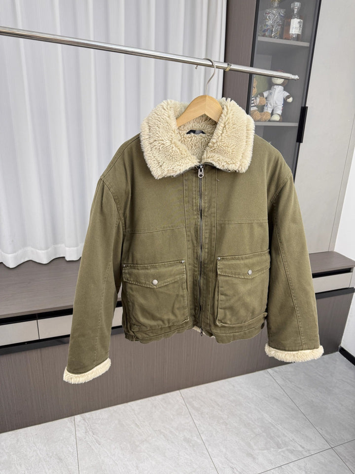 Herren Kurzjacke im Utility‑Stil mit Teddykragen und wattierter Innenfütterung Drune